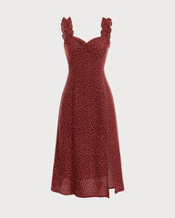 The Red Frill Trim Side Split Midi Dress | Rihoas