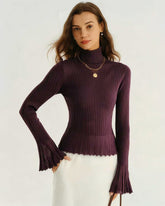 Purple Mock Neck Bell Sleeve Sweater | Rihoas