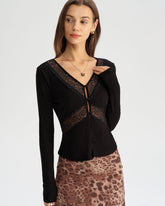 Black See Through V Neck Tee | Rihoas
