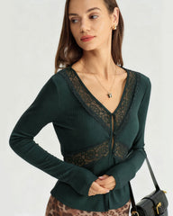 Green See Through Slim Knit Tee | Rihoas