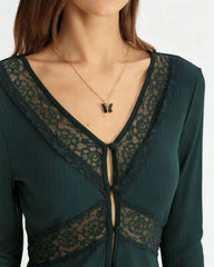Green See Through Slim Knit Tee | Rihoas