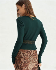 Green See Through Slim Knit Tee | Rihoas