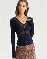 Blue See Through Slim Knit Tee | Rihoas