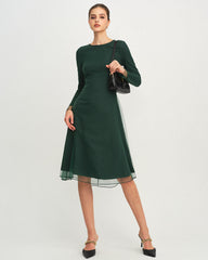 Green Round Neck Knit Mesh Midi Dress | Rihoas