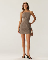 Brown Gingham Slip Mini Dress | Rihoas