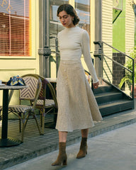 The Pearl Button High Waisted Tweed Skirt | Rihoas