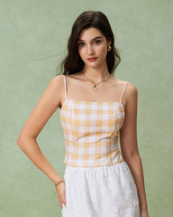 Yellow Plaid Cami Top | Rihoas