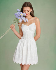 White Floral Embroidery Slip Mini Dress | Rihoas
