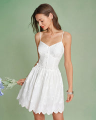 White Floral Embroidery Slip Mini Dress | Rihoas
