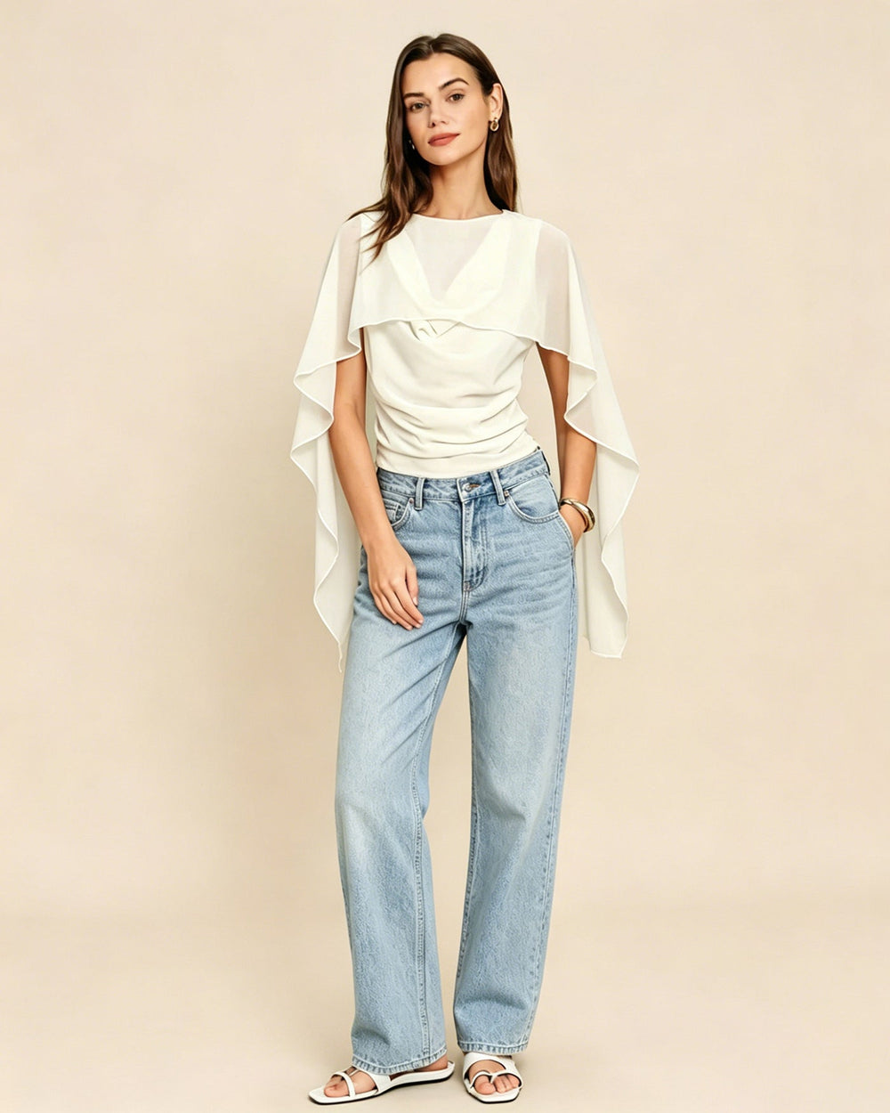 Apricot Round Neck Ruched Tee | Rihoas