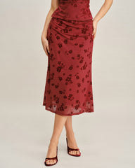 Red Floral Mermaid Midi Skirt | Rihoas