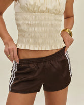 Coffee Splicing Elastic Waist Shorts | Rihoas