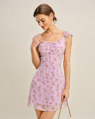 Purple Sweetheart Neck Jacquard Mini Dress | Rihoas