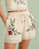 Apricot Embroidery Elastic Waist Shorts | Rihoas