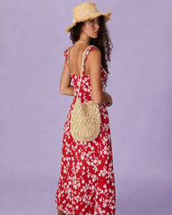 Red Floral Sleeveless Maxi Dress | Rihoas