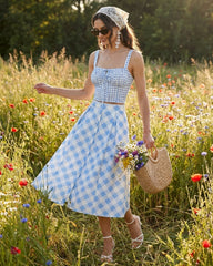 Blue X Cross Tie Plaid Cami Top | Rihoas