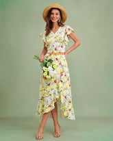 Floral Ruffle A-Line Midi Skirt | Rihoas