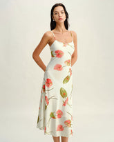White Floral Slip Midi Dress | Rihoas