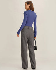 Blue Ruched Slim Knit Tee | Rihoas