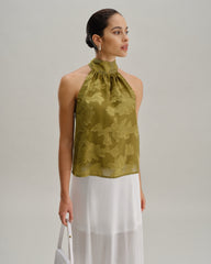 Green Floral Turtle Neck Tank Top | Rihoas