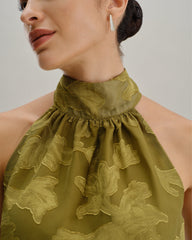 Green Floral Turtle Neck Tank Top | Rihoas
