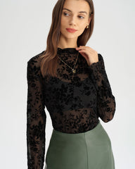 Black Floral See-through Tee | Rihoas