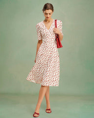 Apricot Floral V Neck Midi Dress | Rihoas