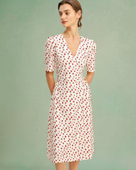 Apricot Floral V Neck Midi Dress | Rihoas