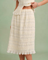 Apricot Elastic Waist Shirred Midi Skirt | Rihoas