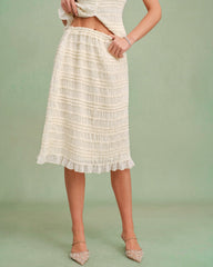 Apricot Elastic Waist Shirred Midi Skirt | Rihoas