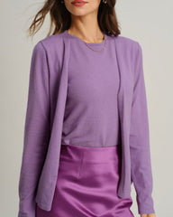 Purple Ribbed Knit Cardigan | Rihoas