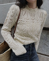 White Round Neck Cut Out Sweater | Rihoas