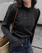 Black Round Neck Cut Out Sweater | Rihoas