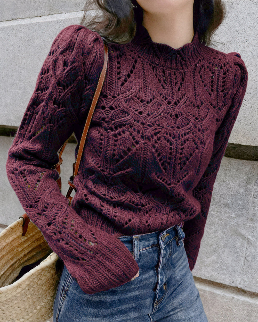 Wine Red Cut Out Sweater | Rihoas