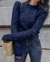 Blue Round Neck Cut Out Sweater | Rihoas