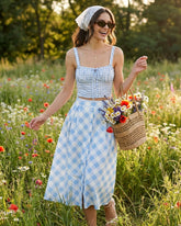 Blue Plaid Button Midi Skirt | Rihoas