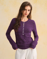 Purple Textured Slim Knit Tee | Rihoas