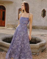 Blue Jacquard Slip Maxi Dress | Rihoas