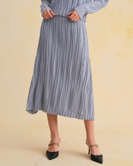 Blue Elastic Waist A-Line Midi Skirt | Rihoas