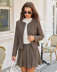 Brown A-Line Pockets Pleated Mini Skirt | Rihoas