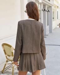 Brown A-Line Pockets Pleated Mini Skirt | Rihoas