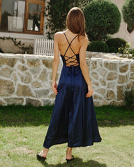 Navy Satin Slip Maxi Dress | Rihoas