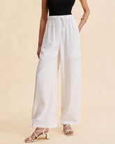 White Elastic Waist Straight Pants | Rihoas
