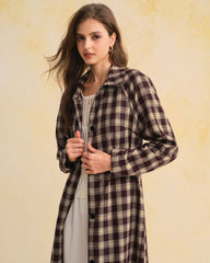 Brown Plaid Pocket Long Coat | Rihoas