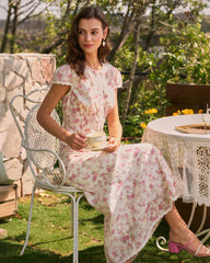 Pink Floral Embroidery Midi Skirt | Rihoas