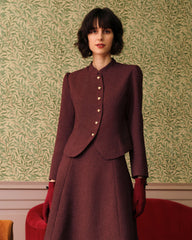 Burgundy Retro Single-breasted Tweed Jacket | Rihoas