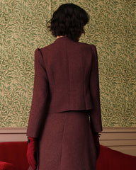 Burgundy Retro Single-breasted Tweed Jacket | Rihoas