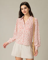 Red Floral Ruched Shirt | Rihoas