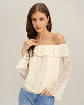 Apricot Lace The Shoulder Tee | Rihoas