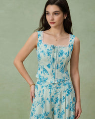 Blue Floral Square Tank Top | Rihoas